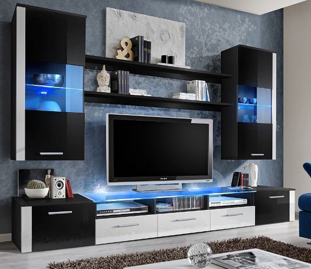 Lumia 2 – Black / White High Gloss Wall Unit | Living Room Within Black Gloss Tv Wall Unit (View 8 of 15)
