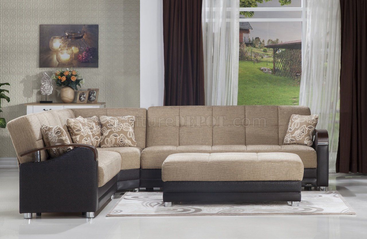 Luna Fulya L. Brown L Shape Reversible Sectional Sofa Intended For Luna Leather Sectional Sofas (Photo 2 of 15)
