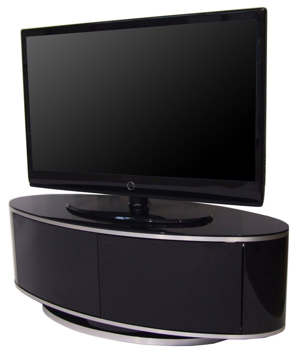 Luna High Gloss Black Oval Tv Cabinet Intended For White Gloss Corner Tv Stand (View 7 of 15)