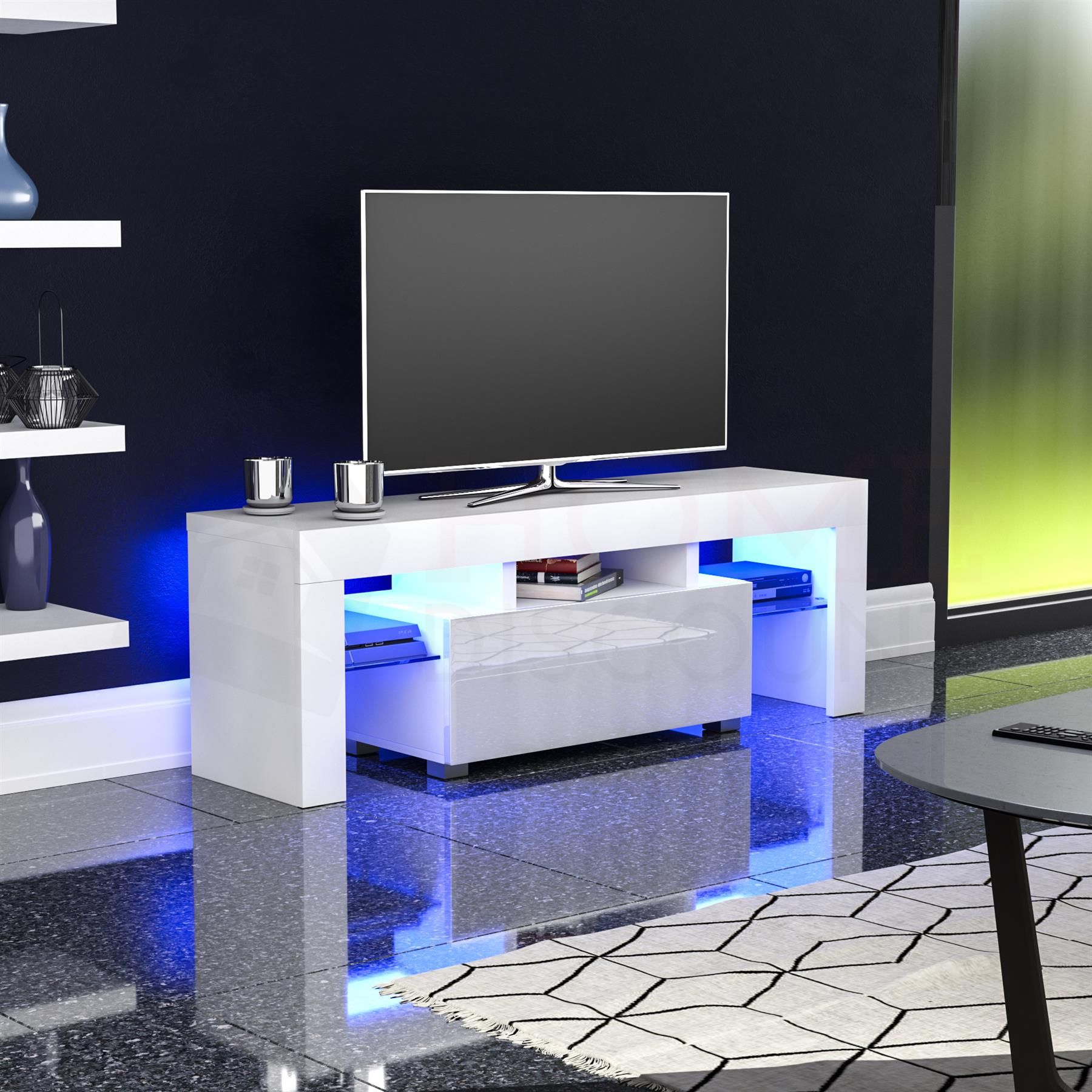 Luna Led Tv Stand Cabinet Unit 1 Drawer Modern Inside Zimtown Modern Tv Stands High Gloss Media Console Cabinet With Led Shelf And Drawers (View 3 of 15)