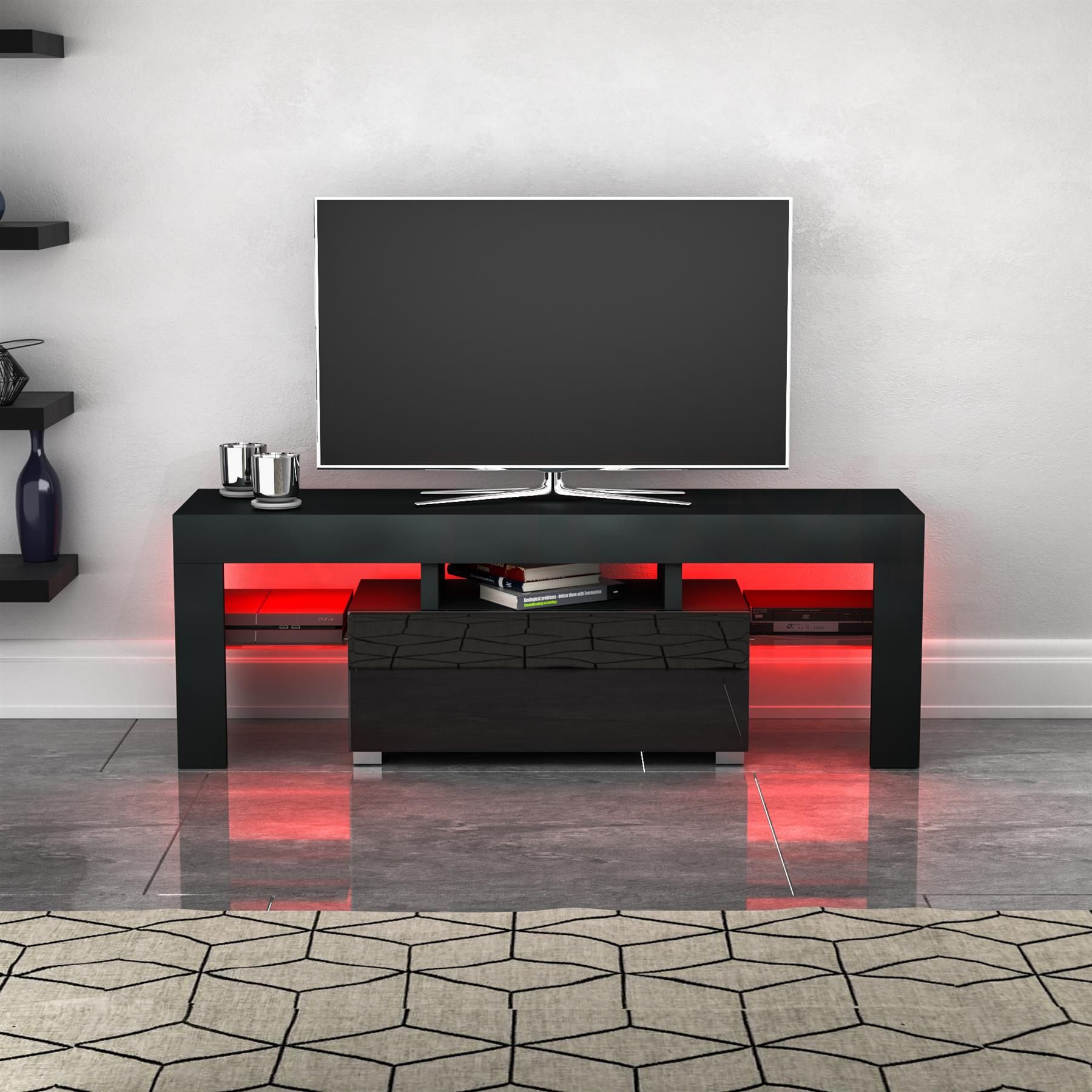 Luna Led Tv Stand Cabinet Unit 1 Drawer Modern Pertaining To Zimtown Modern Tv Stands High Gloss Media Console Cabinet With Led Shelf And Drawers (View 6 of 15)