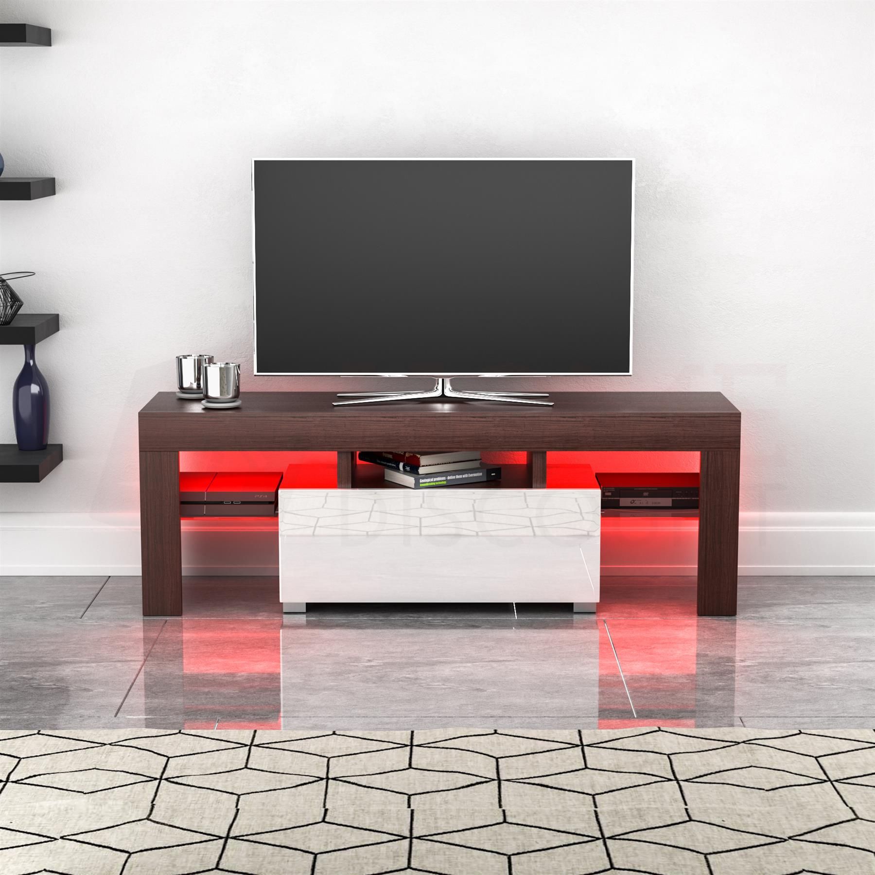 Luna Led Tv Stand Cabinet Unit 1 Drawer Modern Pertaining To Zimtown Modern Tv Stands High Gloss Media Console Cabinet With Led Shelf And Drawers (View 2 of 15)