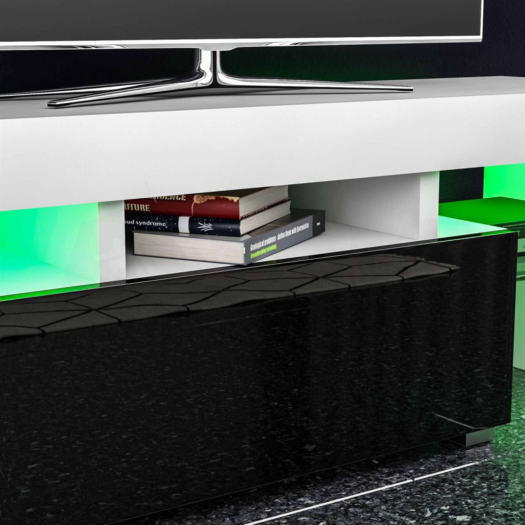 Luna Led Tv Stand Cabinet Unit 1 Drawer Modern Throughout Zimtown Modern Tv Stands High Gloss Media Console Cabinet With Led Shelf And Drawers (View 5 of 15)