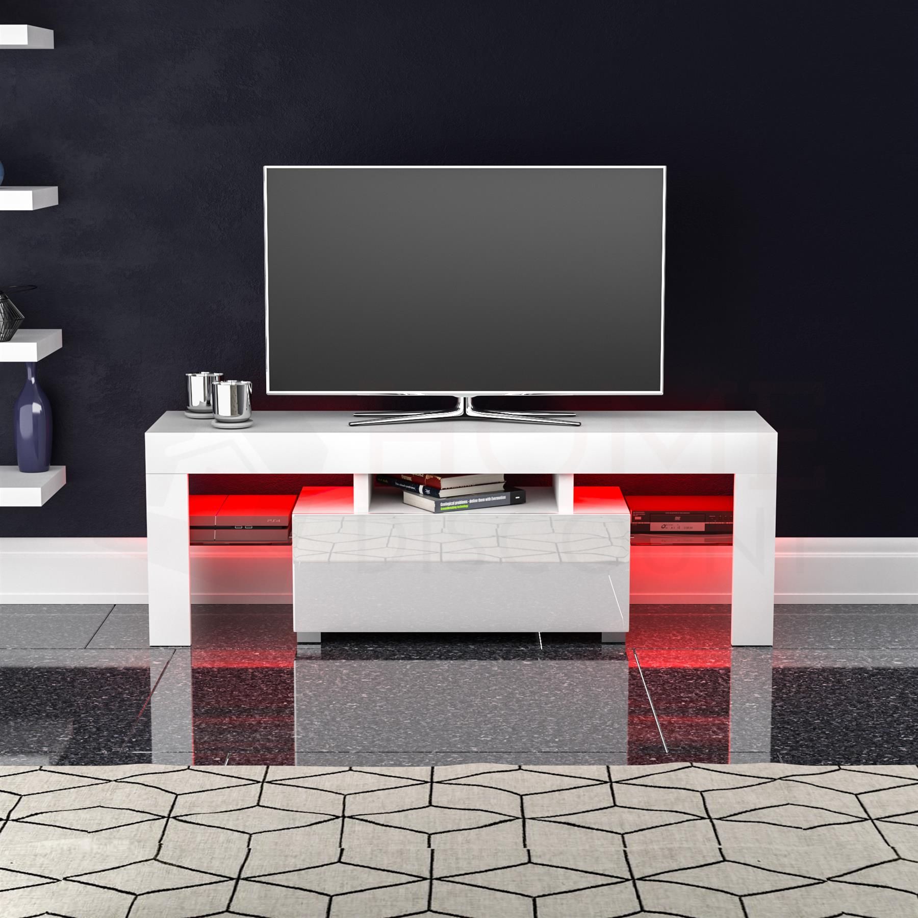 Luna Led Tv Stand Cabinet Unit 1 Drawer Modern Within Zimtown Modern Tv Stands High Gloss Media Console Cabinet With Led Shelf And Drawers (View 10 of 15)