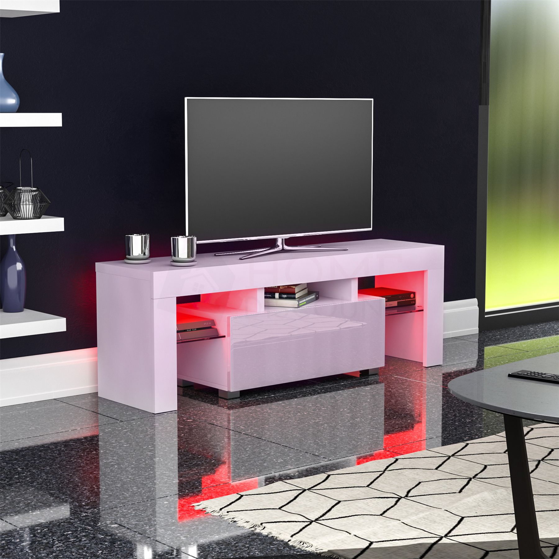 Luna Led Tv Unit Cabinet Stand 1 Drawer Modern Matte Gloss Inside Gloss White Tv Unit With Drawers (Photo 3 of 15)
