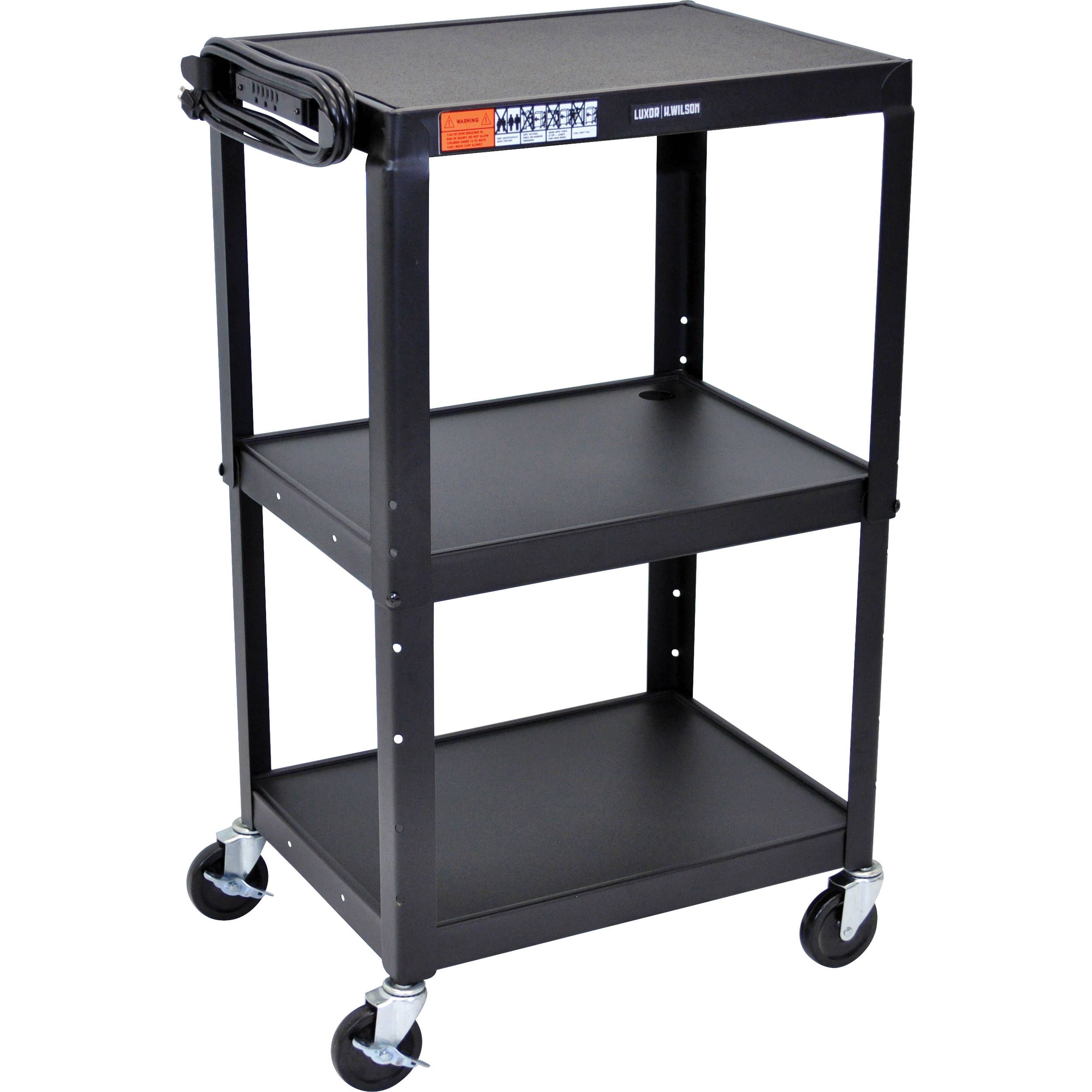 Luxor Steel Adjustable Height Av Cart With Three Shelves Avj42 With Rolling Tv Stands With Wheels With Adjustable Metal Shelf (Photo 12 of 15)