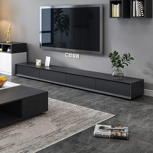 Luxury Modern 71/94 Inch Black Tv Stand Rectangle Media Inside Modern Black Tabletop Tv Stands (View 9 of 15)
