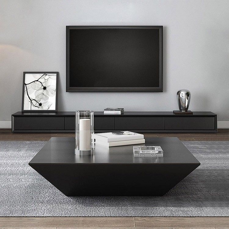 Luxury Modern 71/94 Inch Black Tv Stand Rectangle Media Throughout Stylish Tv Cabinets (View 3 of 15)