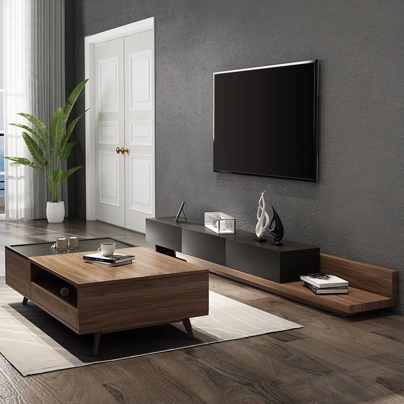 Luxury Rustic Black & Natural Extendable Tv Stand Media In Small Black Tv Cabinets (View 6 of 15)