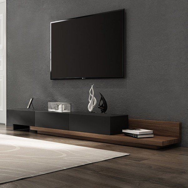 Luxury Rustic Black & Natural Extendable Tv Stand Media Throughout Luxury Tv Stands (View 7 of 15)