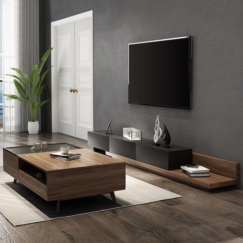 Luxury Rustic Black & Natural Extendable Tv Stand Media With Edgeware Black Tv Stands (View 12 of 15)