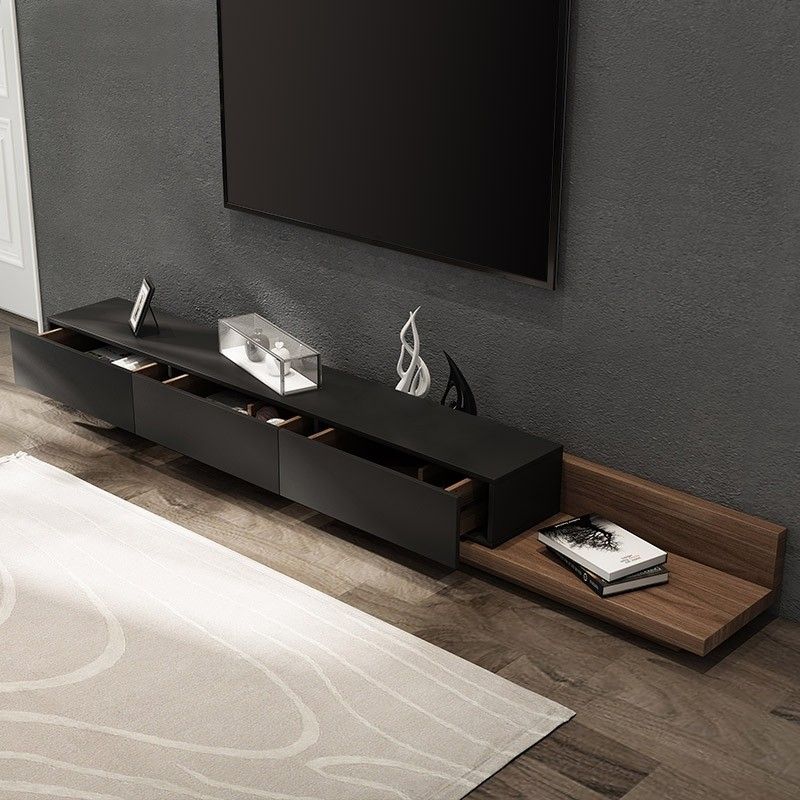 Luxury Rustic Black & Natural Extendable Tv Stand Media With Luxury Tv Stands (View 9 of 15)