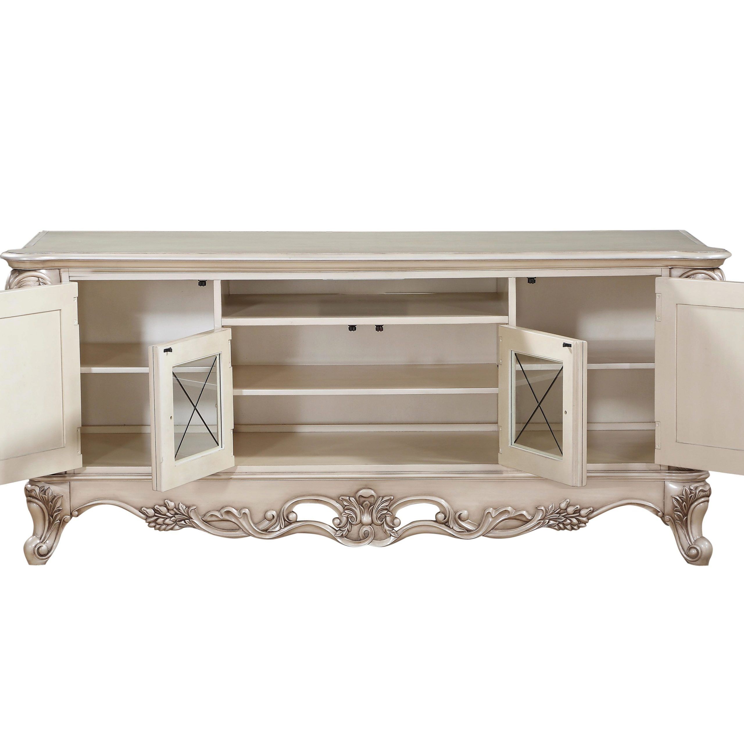 Luxury Tv Stand Gorsedd 91443 Antique White Carved Wood Intended For Luxury Tv Stands (View 13 of 15)