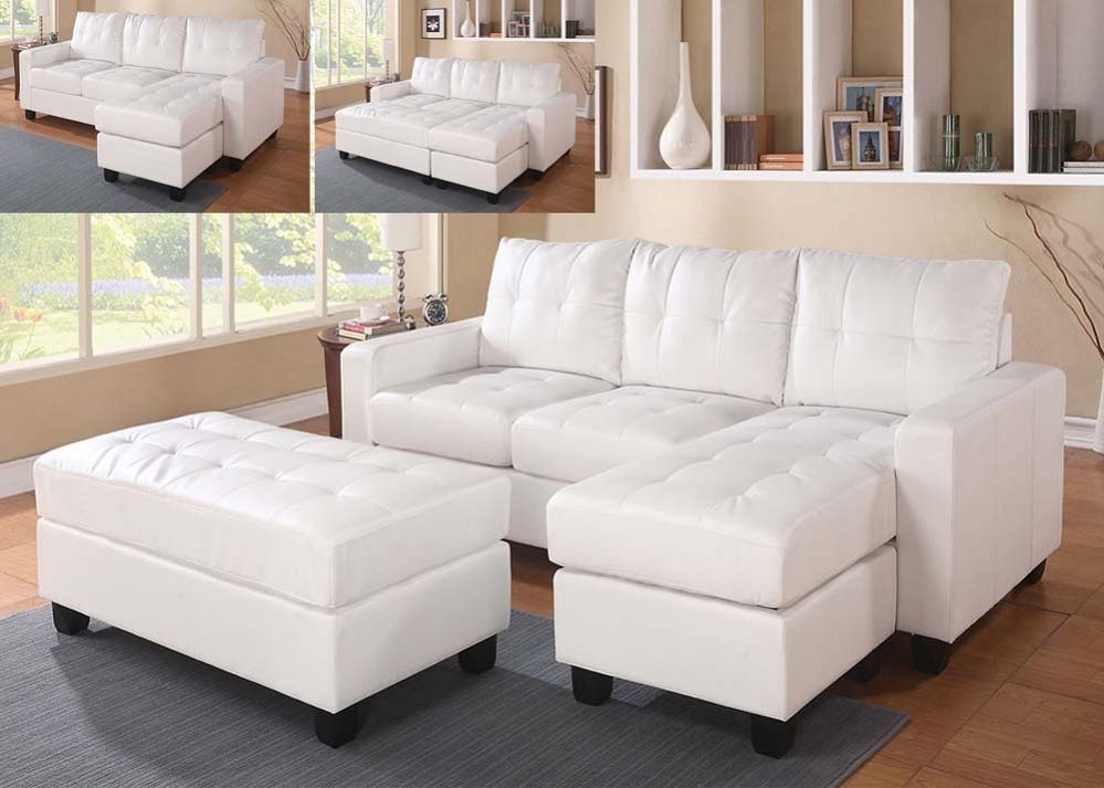 Lyssa White Bonded Leather Match Sectional Sofa + Ottoman For Sectional Sofas In White (View 14 of 15)