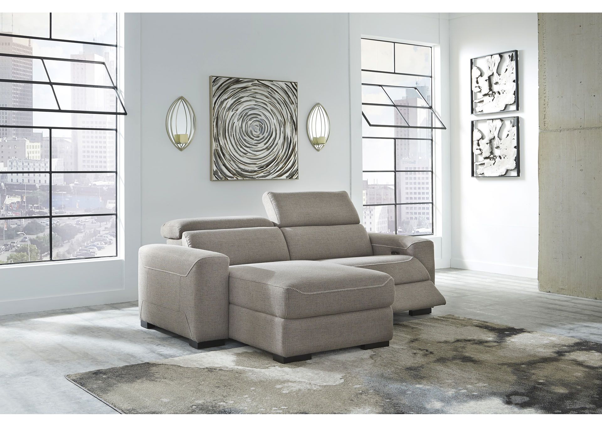 Mabton Gray Left Arm Facing Power Reclining 2 Piece Throughout 2pc Maddox Left Arm Facing Sectional Sofas With Chaise Brown (View 8 of 15)