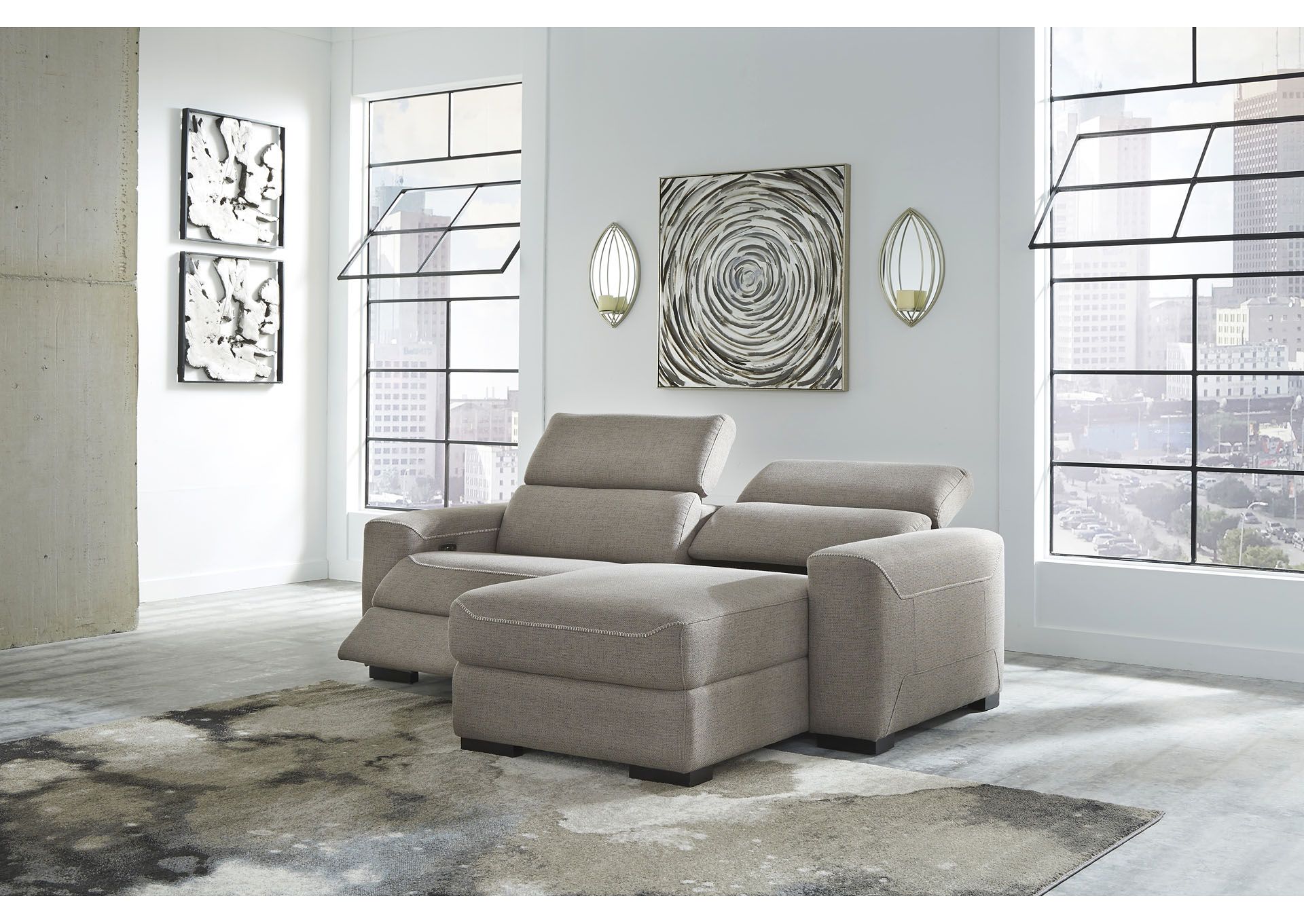 Mabton Gray Right Arm Facing Power Reclining 2 Piece With 2pc Maddox Right Arm Facing Sectional Sofas With Chaise Brown (View 12 of 15)