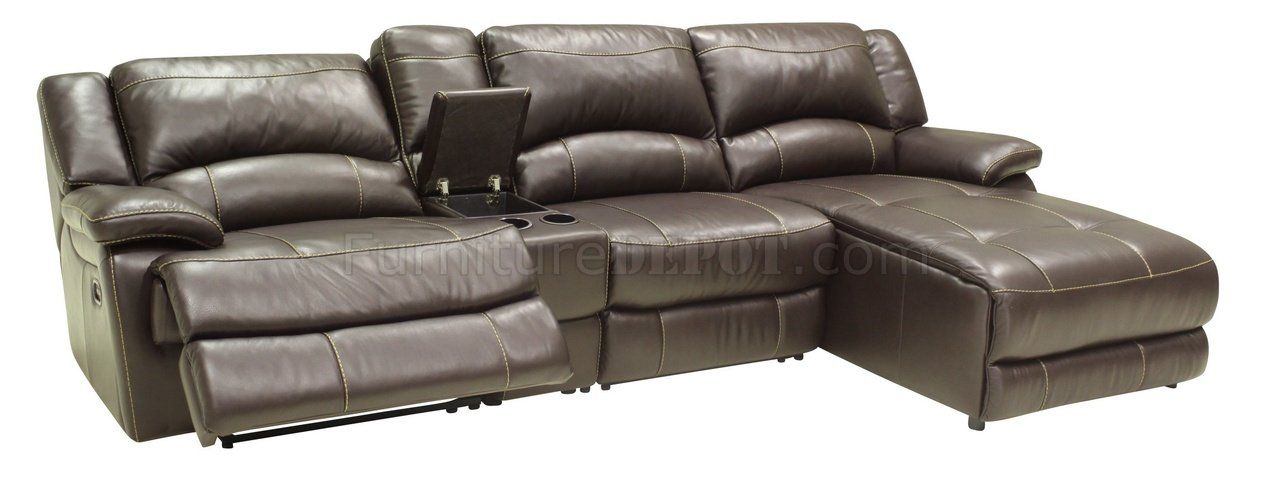 Mahogany Full Leather 4pc Modern Sectional Reclining Sofa For 4pc Beckett Contemporary Sectional Sofas And Ottoman Sets (View 10 of 15)