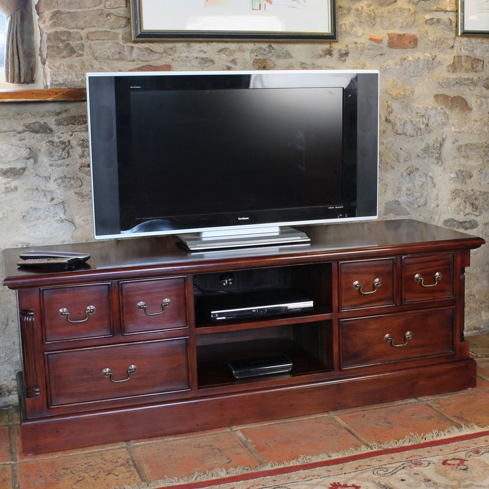 Mahogany Tv Stand Wood Drawers Shelves Storage Living Room Intended For Mahogany Tv Cabinets (View 2 of 15)