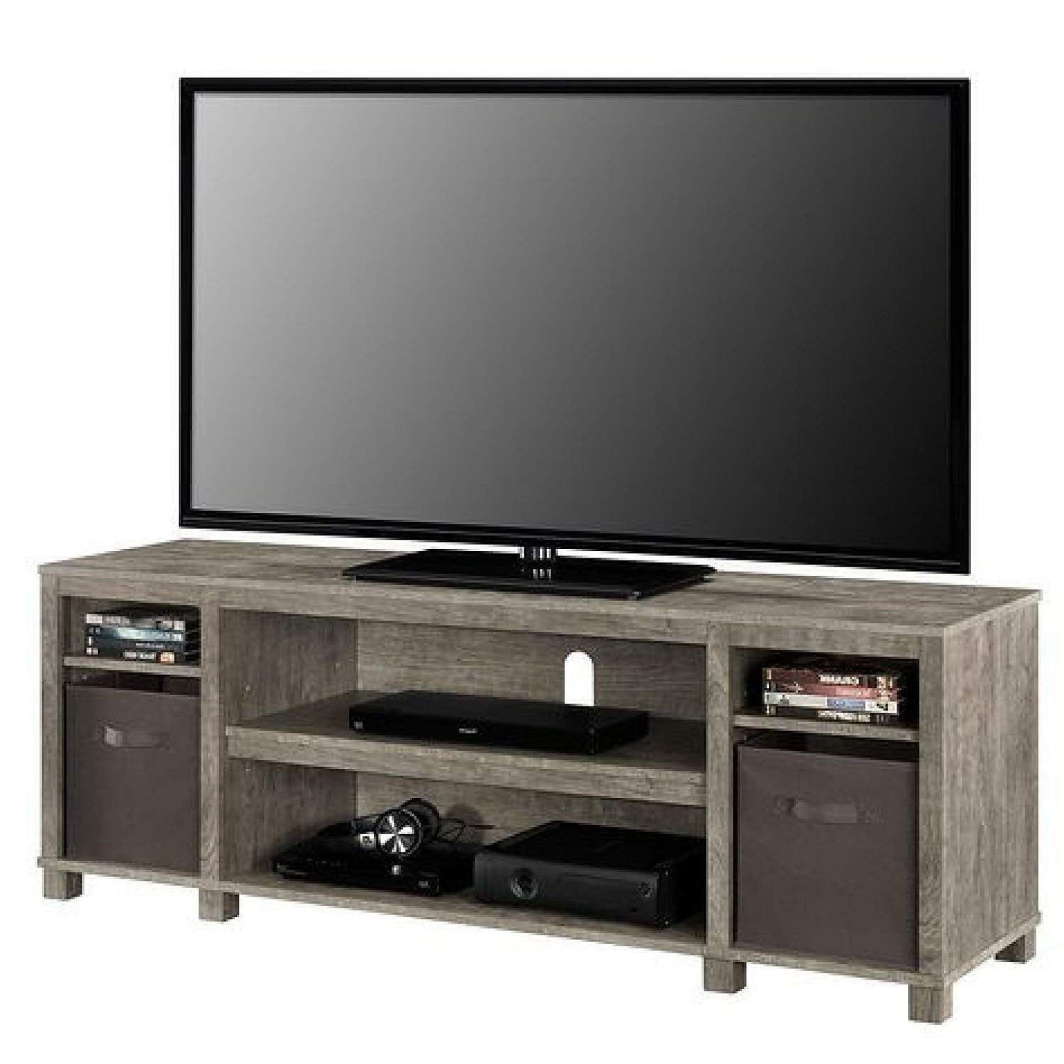 Mainstay Sleek Classic Design 65 Open Shelves Grey Tv Regarding Mainstays Tv Stands For Tvs With Multiple Colors (View 10 of 15)