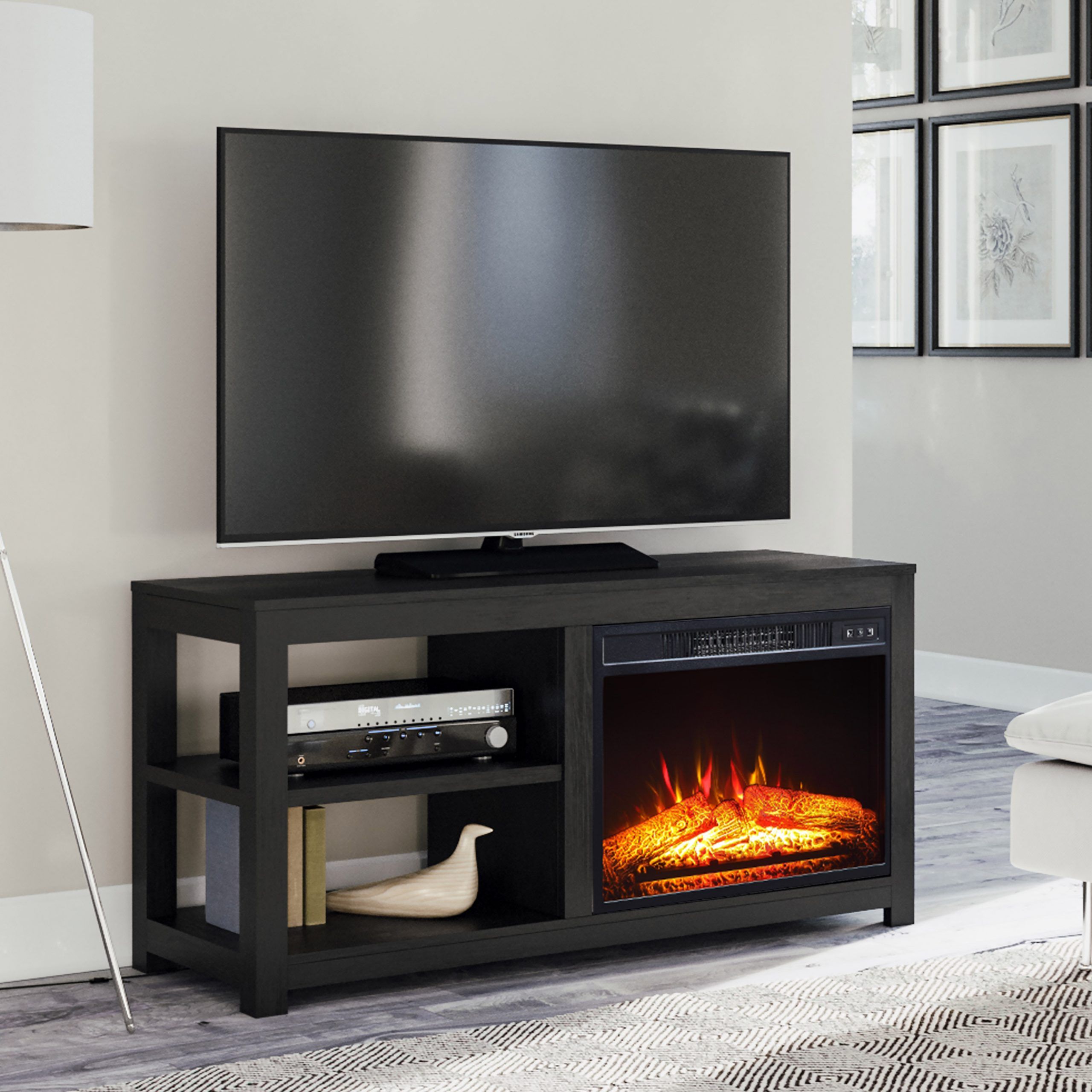 Mainstays 2 Shelf Media Fireplace Tv Stand For Flat Panel In Oak Tv Cabinets For Flat Screens (View 5 of 12)