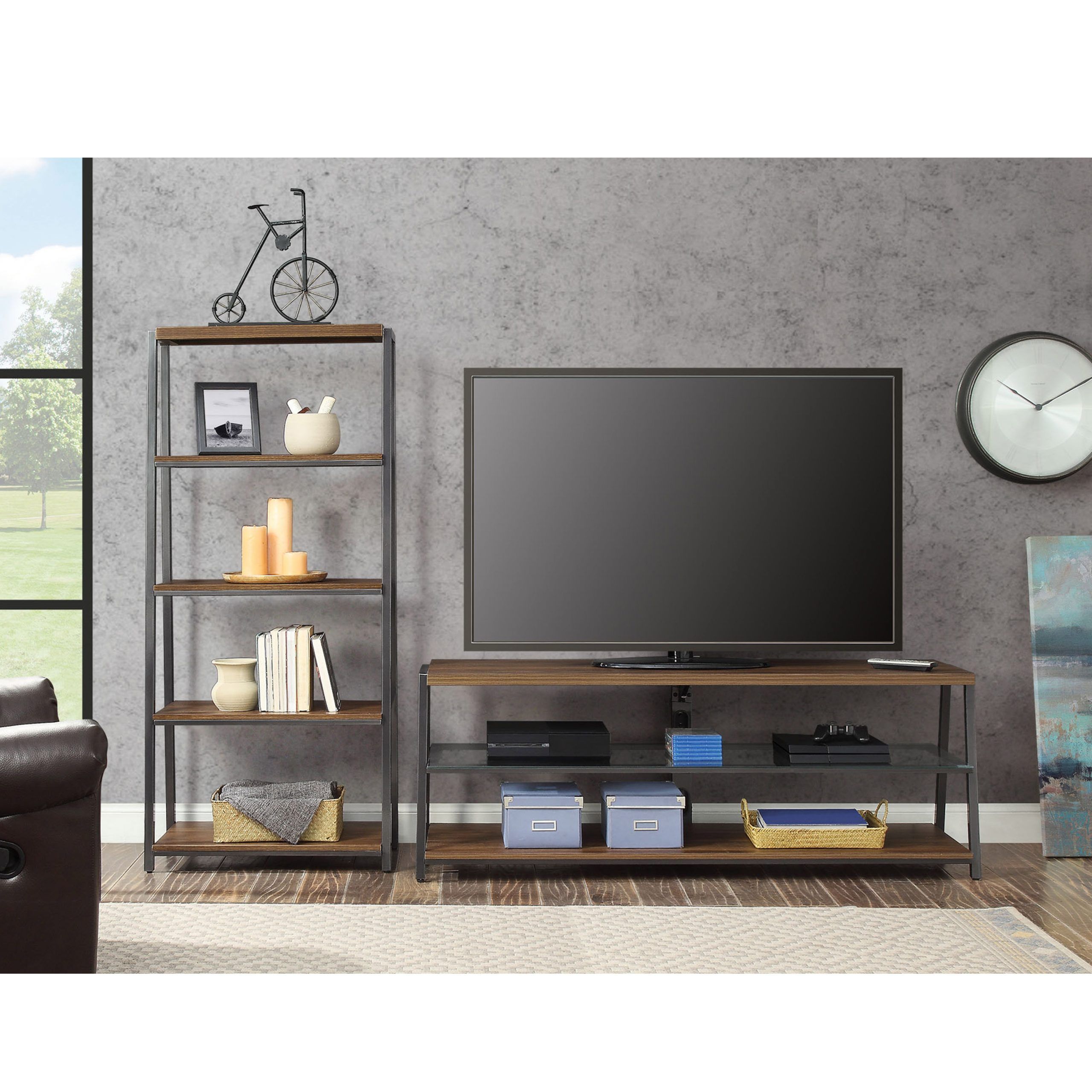 Mainstays Arris 3 In 1 Tv Stand And 4 Shelf Tower Book Pertaining To Mainstays Arris 3 In 1 Tv Stands In Canyon Walnut Finish (View 1 of 15)