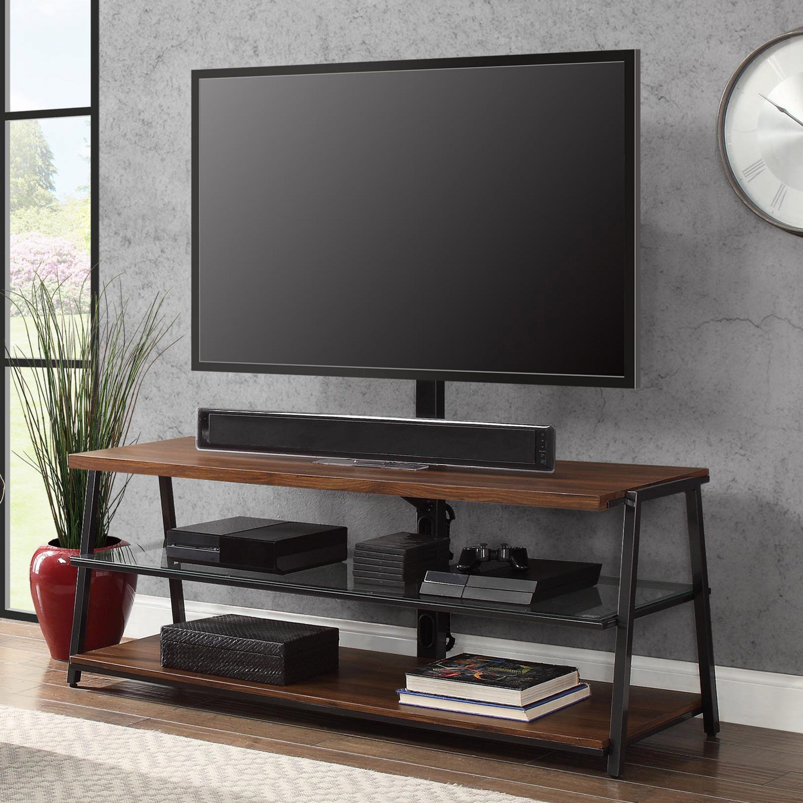 Mainstays Arris 3 In 1 Tv Stand For Televisions Up To 70 Within Mainstays Arris 3 In 1 Tv Stands In Canyon Walnut Finish (View 2 of 15)