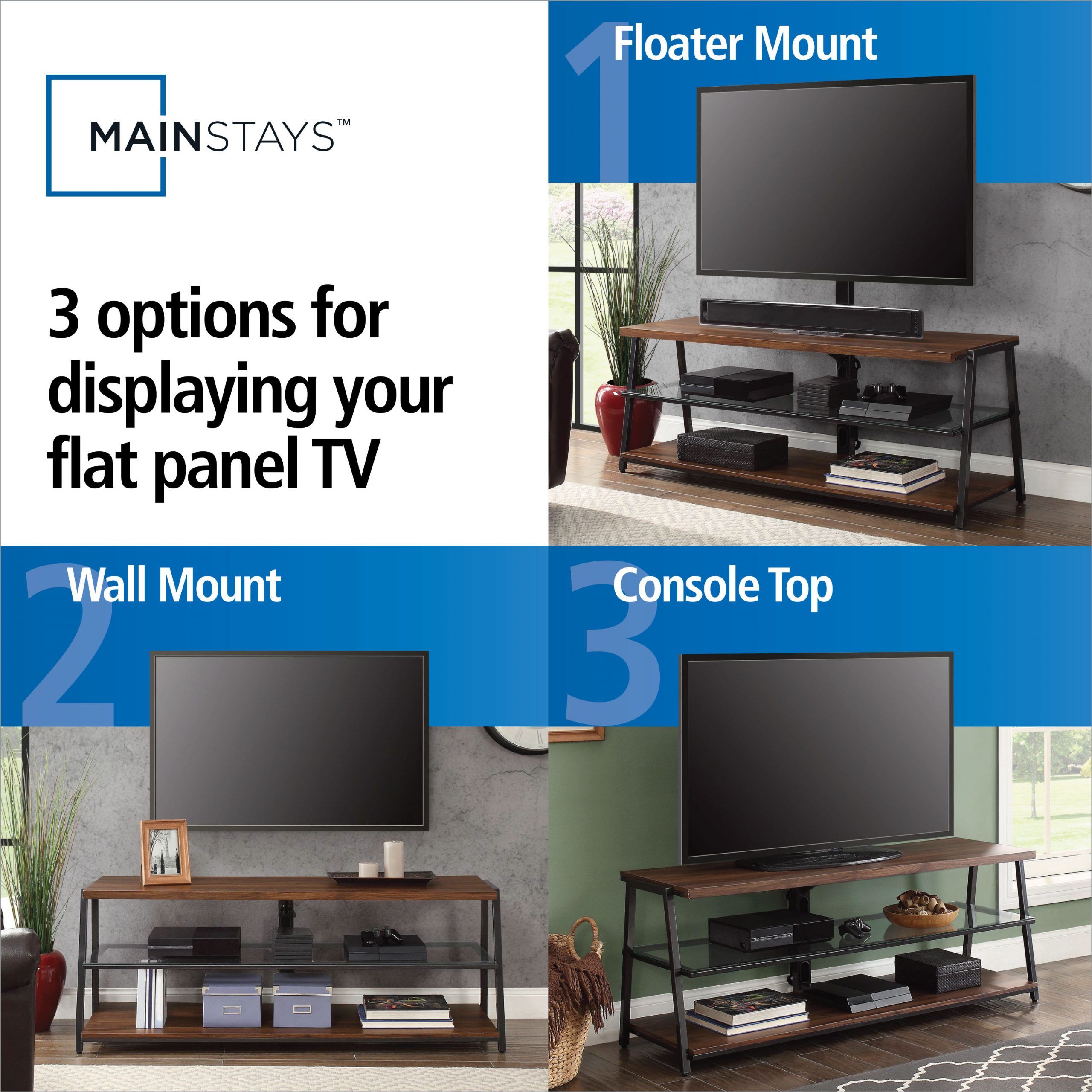 Mainstays Arris 3 In 1 Tv Stand For Televisions Up To 70 Within Mainstays Tv Stands For Tvs With Multiple Colors (View 15 of 15)