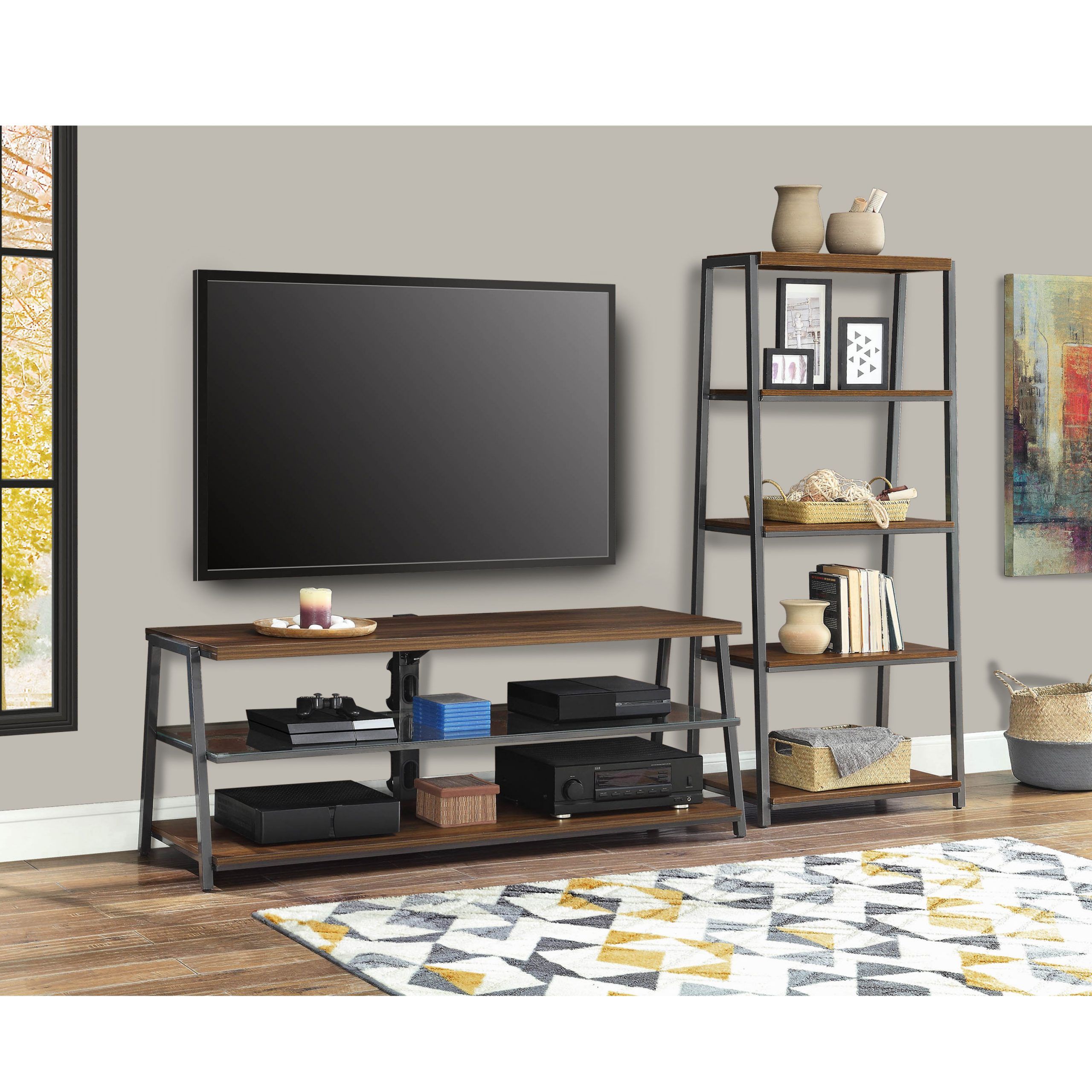 Mainstays Arris Tv Stand For 70" Flat Panel Tvs And 4 For Mainstays Arris 3 In 1 Tv Stands In Canyon Walnut Finish (View 8 of 15)