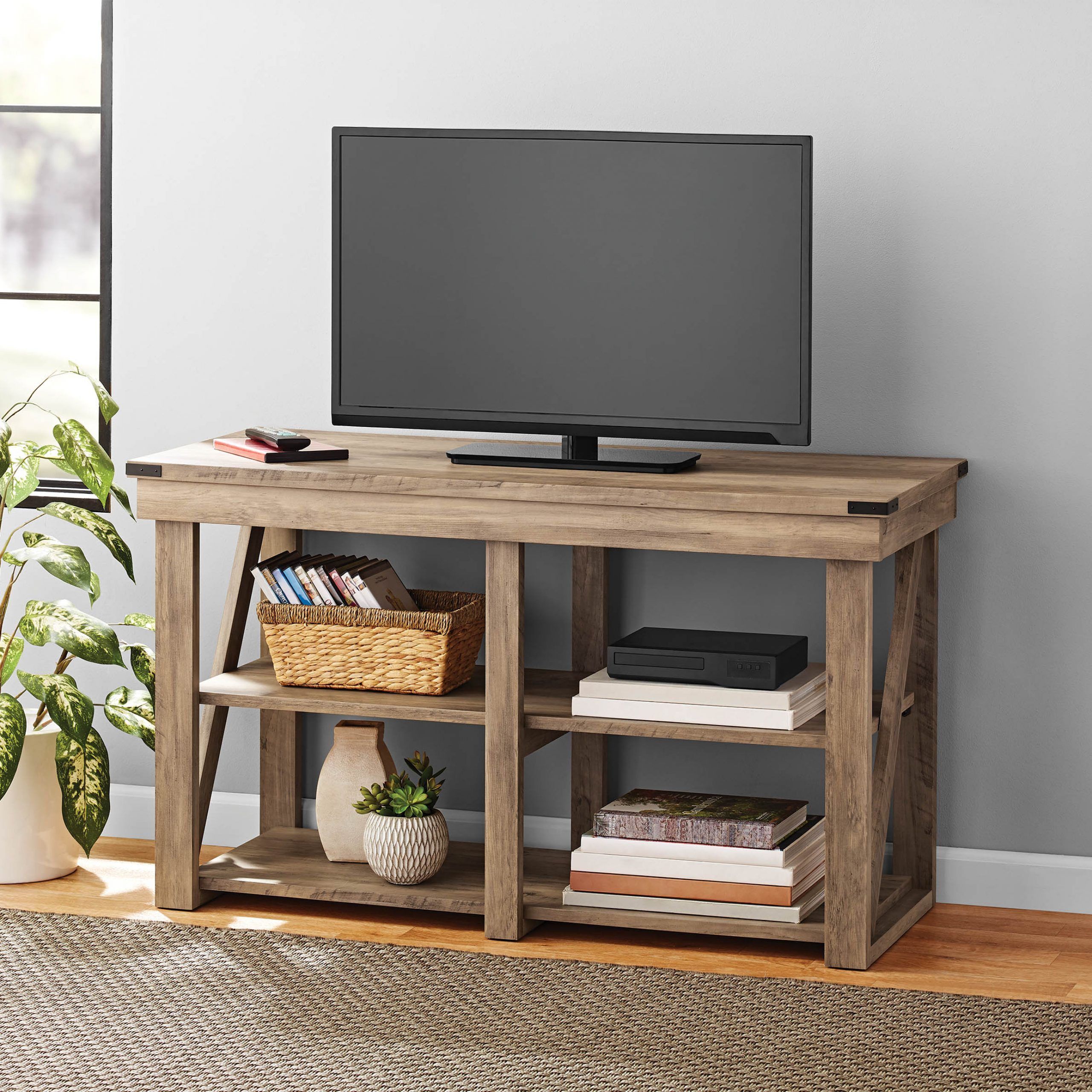 Mainstays Lawson Tv Stand For Tvs Up To 55", Rustic Oak For Sahika Tv Stands For Tvs Up To 55&quot; (View 2 of 15)