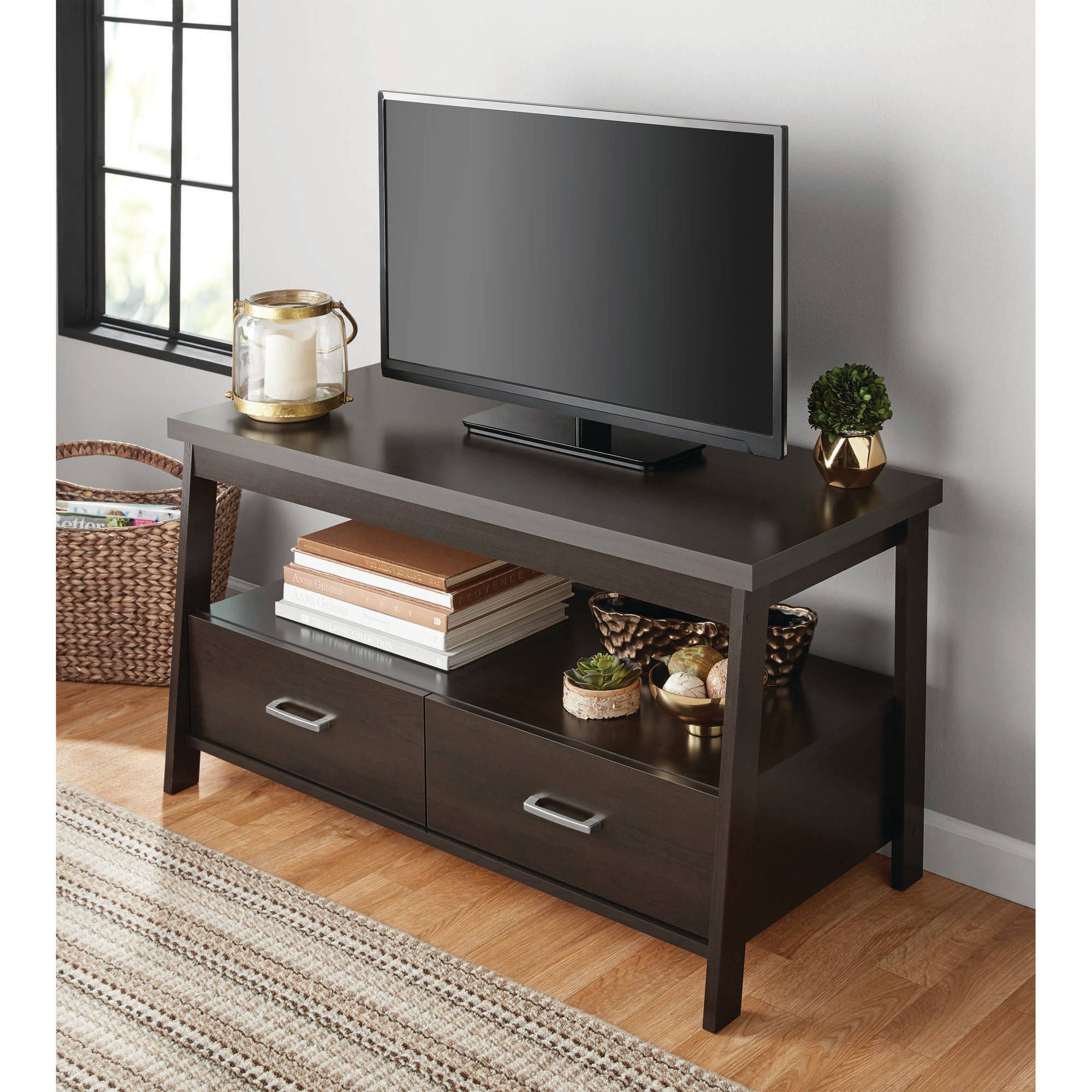 Mainstays Logan Tv Stand For Tvs Up To 47", Espresso Regarding Alden Design Wooden Tv Stands With Storage Cabinet Espresso (View 3 of 15)