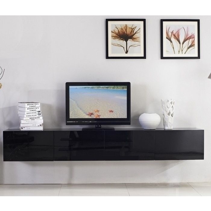 Majeston Floating Tv Cabinet In Gloss Black 2.4m | Buy Throughout Black Gloss Tv Wall Unit (Photo 13 of 15)