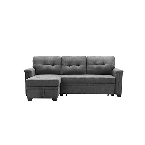 Maklaine Contemporary Gray Fabric Reversible/sectional Intended For Harmon Roll Arm Sectional Sofas (View 8 of 15)