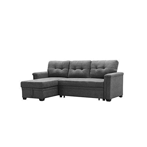 Maklaine Contemporary Gray Fabric Reversible/sectional Throughout Harmon Roll Arm Sectional Sofas (View 7 of 15)