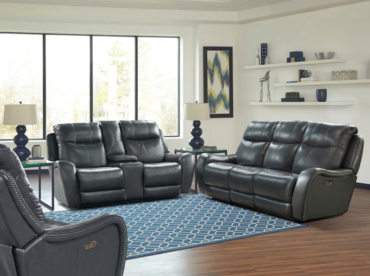 Mammoth Denim Transitional Power Dual Reclining Leather Regarding Lannister Dual Power Reclining Sofas (View 3 of 12)
