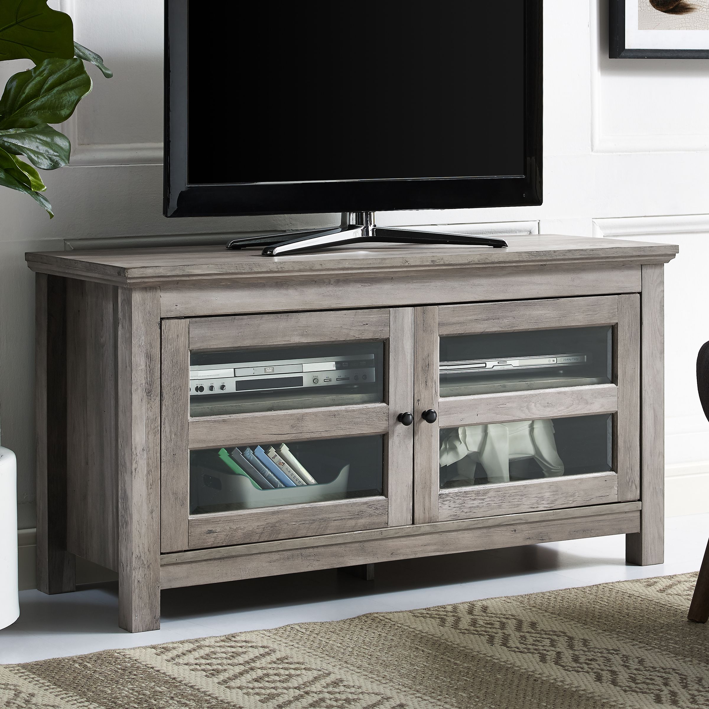Manor Park 44" Wood Tv Media Stand Storage Console – Grey With Regard To Grey Wooden Tv Stands (Photo 4 of 15)