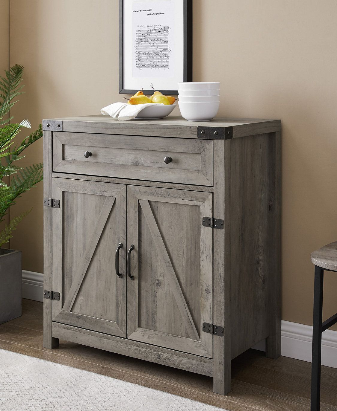 Manor Park Farmhouse Barn Door Accent Cabinet Reclaimed Pertaining To Woven Paths Open Storage Tv Stands With Multiple Finishes (View 15 of 15)
