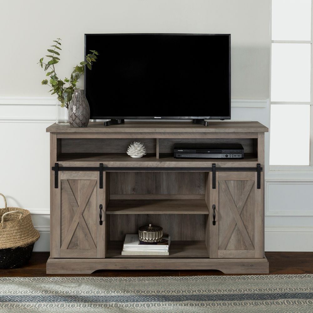 Manor Park Farmhouse Barn Door Tv Stand For Tvs Up To 58 With Regard To Jaxpety 58" Farmhouse Sliding Barn Door Tv Stands (View 9 of 15)