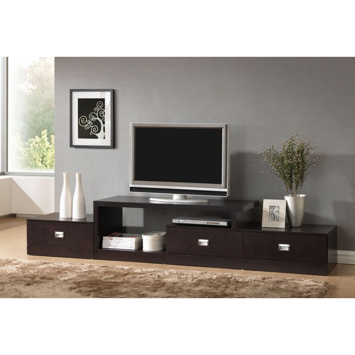 Marconi Brown Asymmetrical Modern Tv Stand | See White With Regard To Under Tv Cabinets (Photo 2 of 15)