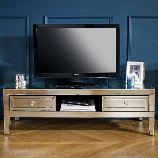 Marnie Mirrored Rectangular Tv Stand With 2 Drawers In Mirrored Tv Cabinets Furniture (View 13 of 15)