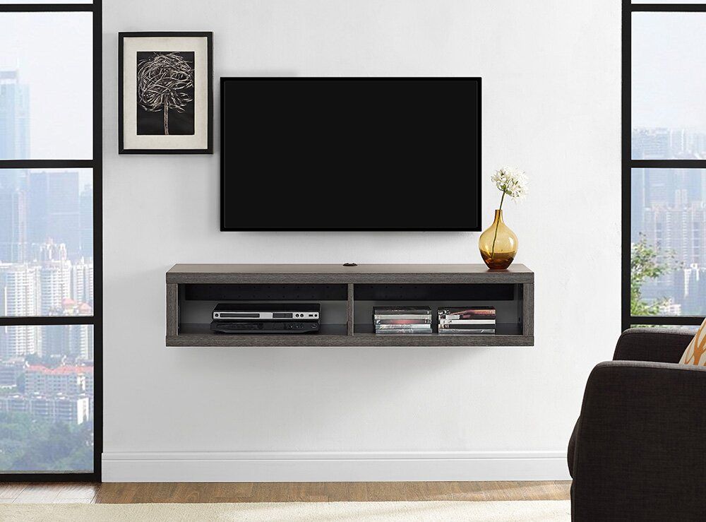 Martin Home Furnishings 48" Shallow Wall Mounted Tv In Wall Mounted Tv Stand With Shelves (View 11 of 15)