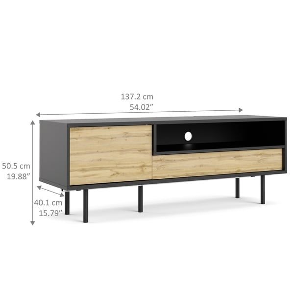Match Black Matte And Wotan Light Oak 1 Drawer Tv Stand Intended For Compton Ivory Extra Wide Tv Stands (View 11 of 15)