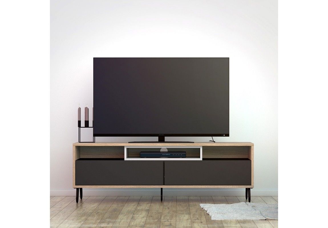 Match Tv Unit 2 Drawers W/ Media Compartment Intended For Scandi 2 Drawer Grey Tv Media Unit Stands (View 12 of 15)