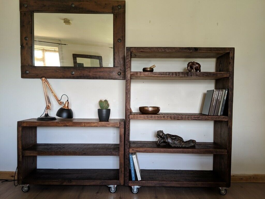 Matching Reclaimed Wood Bookcase & Tv Media Unit Set For Tv Stands With Matching Bookcases (View 4 of 15)
