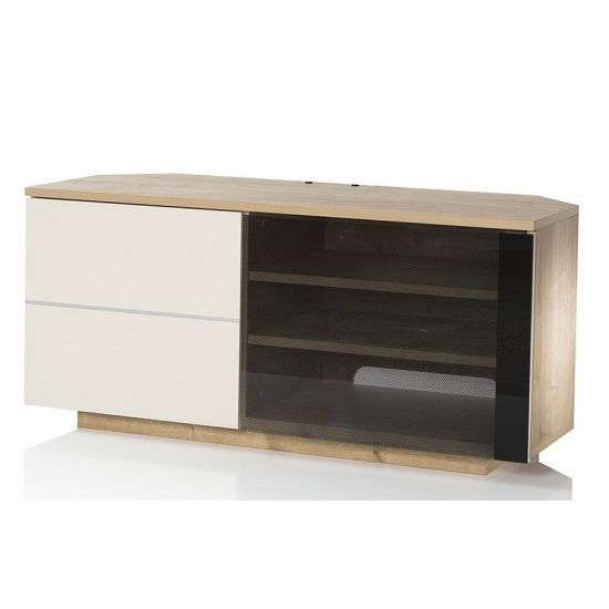 Mayfair Corner Tv Cabinet In Oak And Cream Gloss With 2 With Cream Gloss Tv Stands (View 6 of 15)