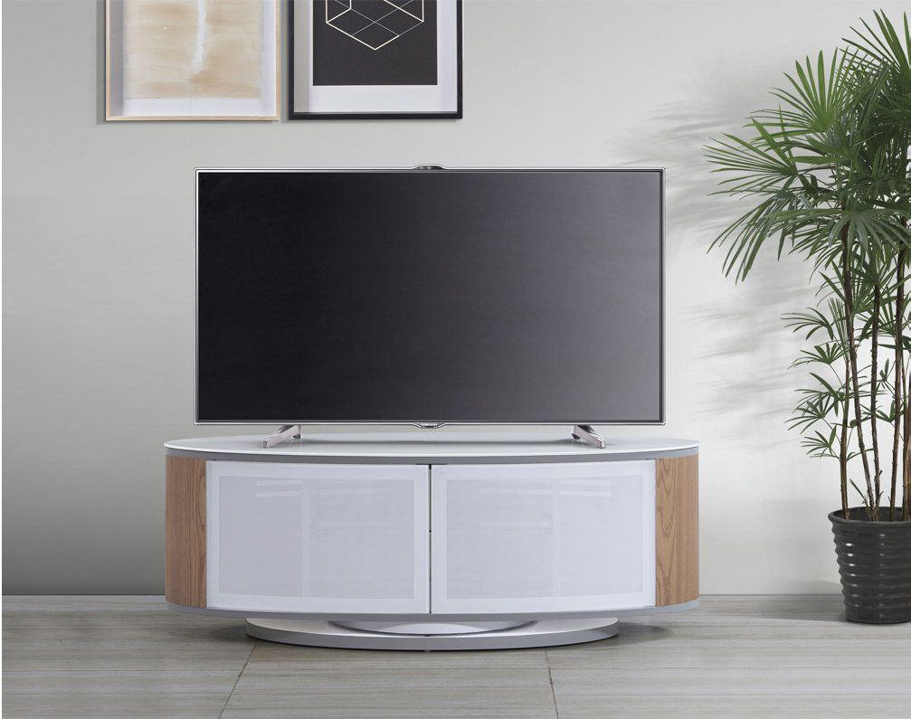 Mda Designs Luna White/oak High Gloss Oval Tv Cabinet Stand Inside Oval White Tv Stand (View 6 of 15)