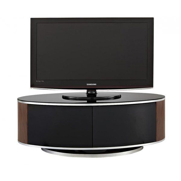 Mda Luna High Gloss Black & Walnut Oval Tv Cabinet In Oval Tv Unit (View 2 of 15)