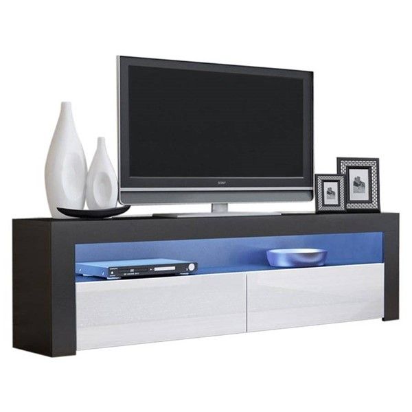 Meble Furniture Milano Classic Black White 63 Inch Tv Inside Milano White Tv Stands With Led Lights (View 9 of 15)