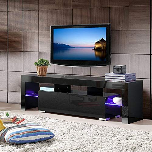 Mecor Modern Black Tv Stand With Led Lights, High Gloss Tv Within Illuminated Tv Stands (View 10 of 15)
