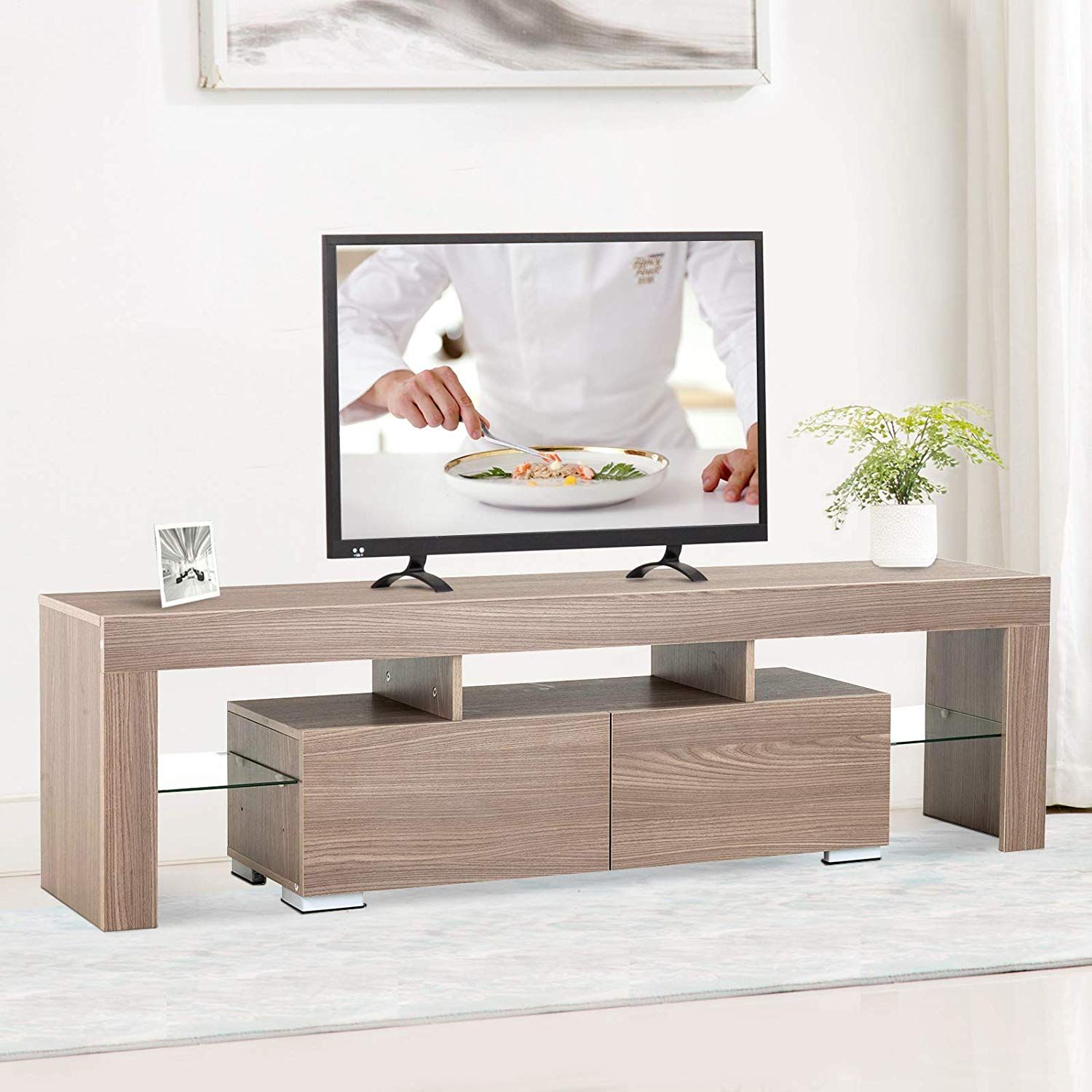 Mecor Modern Tv Stand With Led Lights, 65 Inch Tv Stand Regarding 57'' Led Tv Stands Cabinet (View 5 of 15)