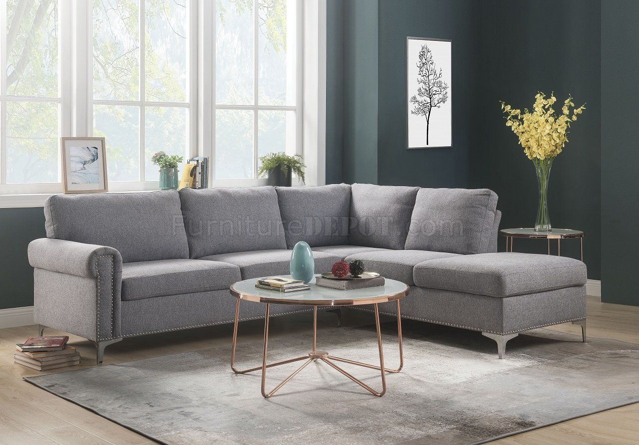Melvyn Sectional Sofa 52755 In Gray Fabricacme W/options With Regard To Gneiss Modern Linen Sectional Sofas Slate Gray (View 12 of 15)